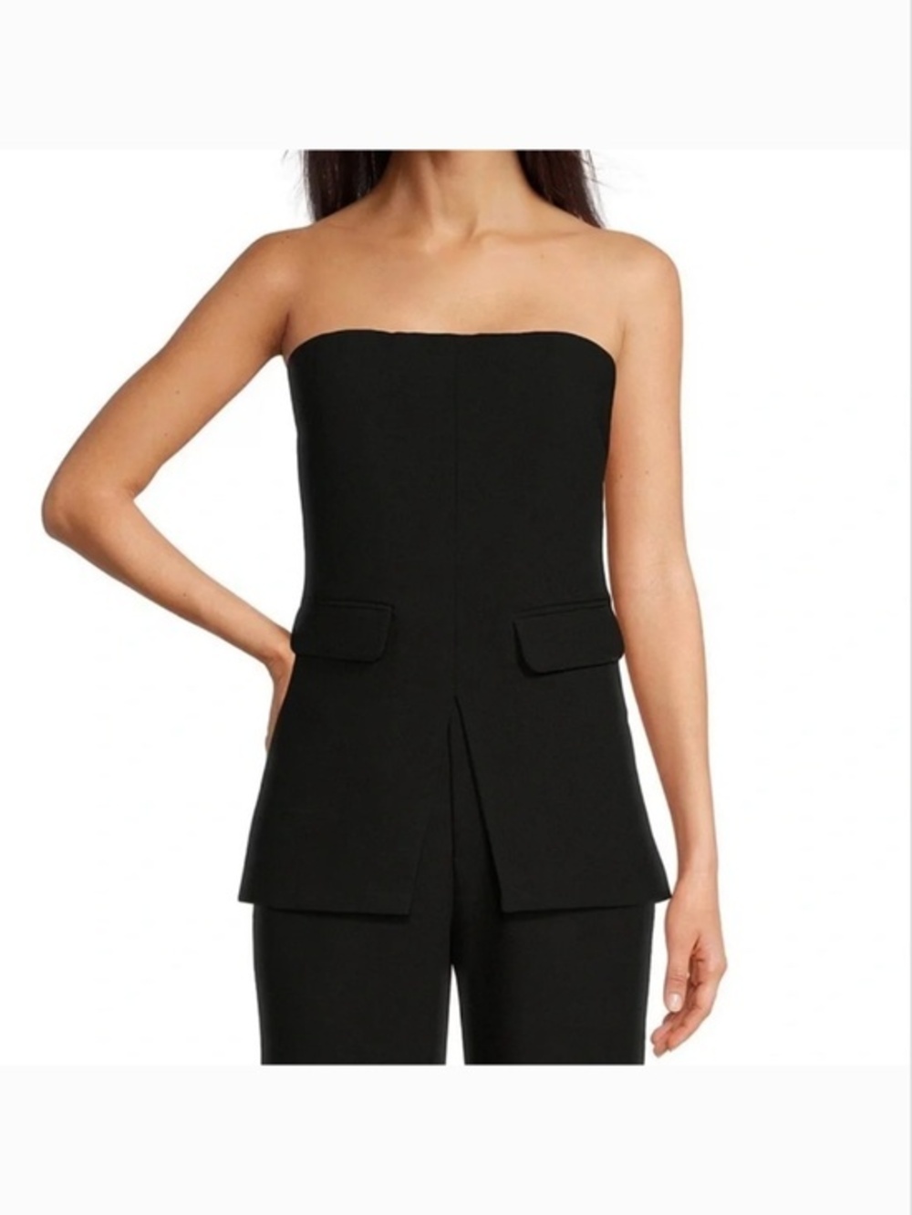 Le' Al.X Black Crepe Strapless Top M Nwt